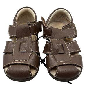 Pediped Brown Leather Kids Sandals Size 25/8.5 With Velcro Closure
